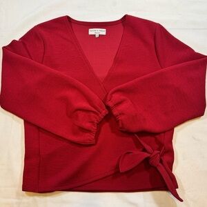 Madewell Texture & Thread Red V-Neck Wrap Blouse